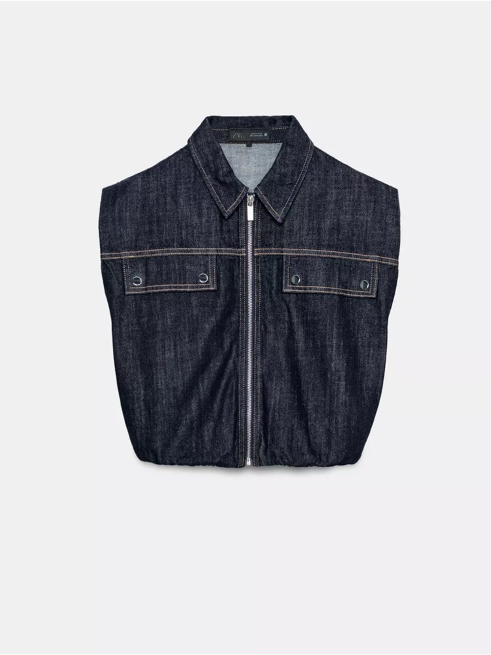 Zara Dark Indigo Denim Sleeveless Zip Front Vest